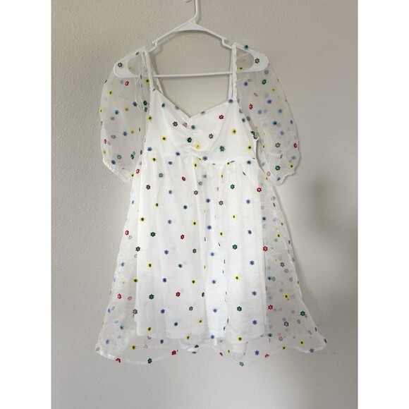 altar'd state Colorful Floral Babydoll Dress Sheer Puff Sleeve Spring Easter M - Picture 9 of 11